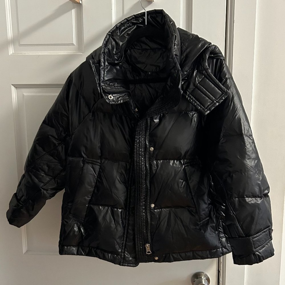 Shiny Black Puffer with Hood